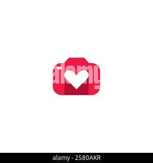 Icona Love camera Logo Design Vector. Icona del cuore della fotografia Illustrazione Vettoriale