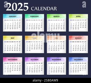 Un semplice calendario tascabile per il 2025. Calendario aziendale vettoriale. Illustrazione Vettoriale