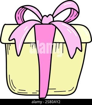 Icona della confezione regalo. Regali e regali per le vacanze e offerte speciali. Festa di compleanno, borsa regalo speciale, compleanno isolato o scatola anniversario con Illustrazione Vettoriale