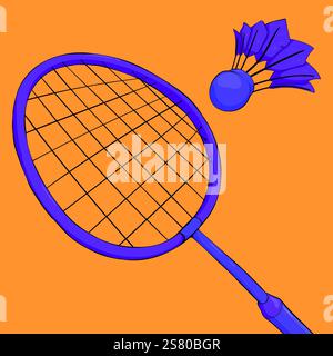 Racchetta da badminton con illustrazione del rubinetto. illustrazione sportiva da badminton. concetto di badminton Illustrazione Vettoriale