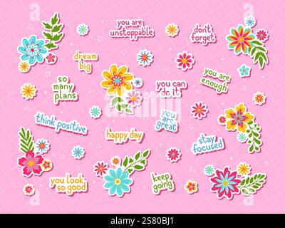 Motivi floreali, adesivi romantici Illustrazione Vettoriale