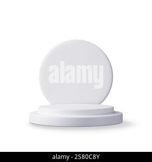 Cilindro grigio 3D con isolamento podio. Illustrazione Vettoriale