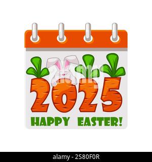 Pagina del calendario per il giorno di Pasqua con carota numero 2025 e coniglio. Buona Pasqua 2025 per il tuo biglietto d'auguri, adesivi, inviti e molto altro Illustrazione Vettoriale