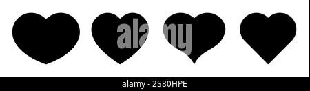 Questa collezione presenta quattro forme uniche di cuore vettoriale che possono essere utilizzate in varie applicazioni di design, dall'arte digitale ai biglietti d'auguri, ideali per qualsiasi occasione romantica. Illustrazione Vettoriale