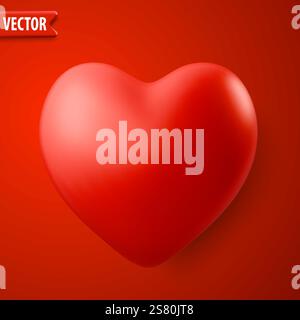 Cuore rosso 3D realistico su sfondo isolato. Illustrazione vettoriale di invito per San Valentino Illustrazione Vettoriale