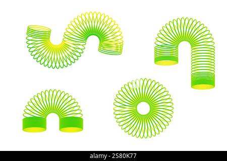 Forme primaverili colorate. Bobine verdi e gialle. Design vettoriale a spirale. Vivace illustrazione del giocattolo. Illustrazione Vettoriale