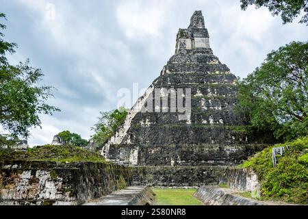 Templo del Gran Jaguar, Parco Nazionale di Tikal, Guatemala, America centrale. Foto Stock