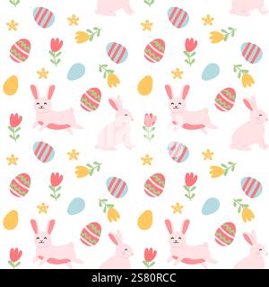 Felice pasqua motivo geometrico con coniglietti e uova per decorazioni natalizie. Illustrazione Vettoriale