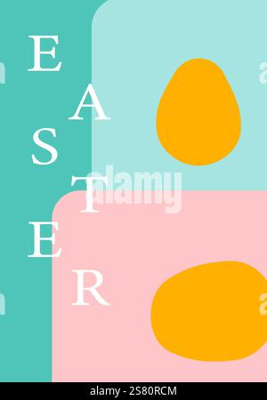 Colorato design easter egg con moderni motivi geometrici in tonalità pastello. Scheda di geometria moderna astratta di Pasqua. Illustrazione Vettoriale