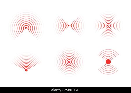 Le onde sonar attivano wi-fi wireless, linea radiale, radio, segnale della stazione radar. Scansione, anelli circolari ondulati. Illustrazione vettoriale Illustrazione Vettoriale