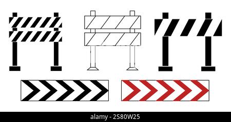 Cartello di blocco stradale, icona di protezione, simbolo. Recinzione di confine, equipaggiamento. sistema di sicurezza. Barriera stradale. Illustrazione vettoriale Illustrazione Vettoriale
