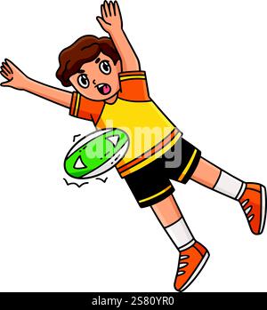Rugby Player Charging Down Ball Cartoon Clipart Illustrazione Vettoriale