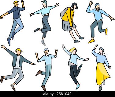 Set di icone vettoriali illustrazione disegno a linea Set di icone vettoriali - varie persone - vari movimenti Illustrazione Vettoriale