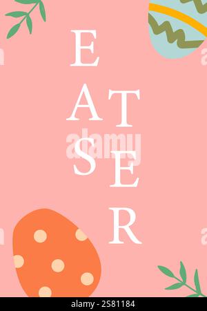 Design colorato con uovo di pasqua con sfondo rosa pastello. Scheda di geometria moderna astratta di Pasqua. Illustrazione Vettoriale