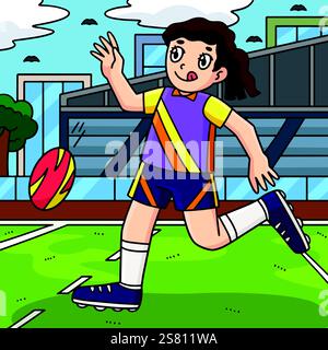 Giocatrice di rugby femminile che fa un breve Punt colorato Illustrazione Vettoriale