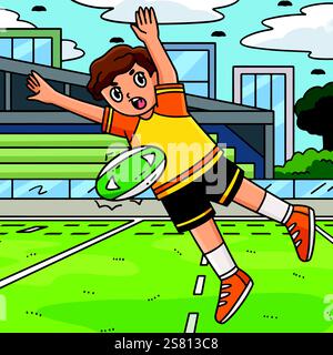 Giocatore di rugby che carica la palla colorata Illustrazione Vettoriale