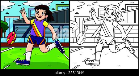 Giocatrice di rugby femminile che fa una breve illustrazione Punt Illustrazione Vettoriale