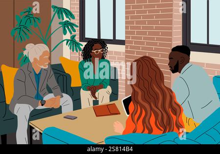 Uomini d'affari che si riuniscono nell'ufficio del loft Illustrazione Vettoriale