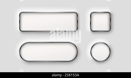 Pulsante cornice, set color argento, messaggio etichetta minimo. Vettore Illustrazione Vettoriale