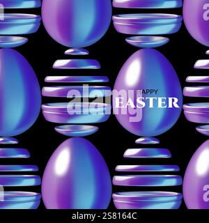 Uova di Pasqua in 3d astratte olografiche su sfondo nero Illustrazione Vettoriale