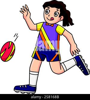 Giocatrice di rugby femminile che fa un breve Punt Clipart Illustrazione Vettoriale