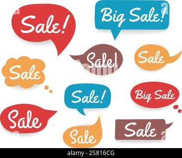 Serie di bolle colorate disegnate a mano con Word sale, illustrazione vettoriale eps10 Illustrazione Vettoriale