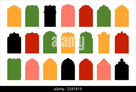 Profilo della porta islamica. Cornici delle finestre della moschea araba orientale, forme geometriche astratte dell'arco boho arabo islamico con decorazioni arabesche. Col. Vettoriale Illustrazione Vettoriale