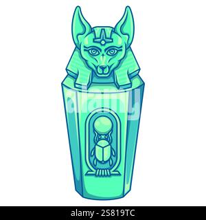 Canopic Jar of the God of Death Anubis, Canopic Jar with Egyptian Hieroglyphics, Ceramic Container for Egyptian Mummies Illustrazione Vettoriale