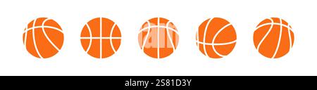 Icone della pallacanestro Glyph. Set di simboli palline da basket. Illustrazione Vettoriale