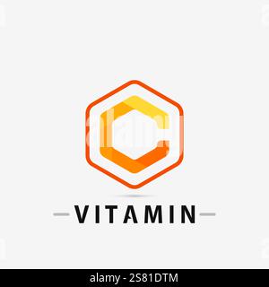 Logo vitamina c e lettera C logo disegno vettoriale icona vettore salute nutrizione Illustrazione Vettoriale