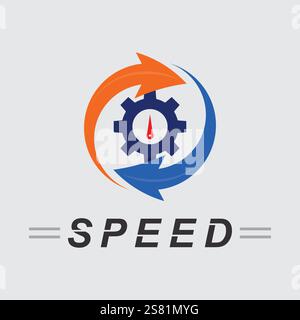 Design del logo di velocità e sport, silhouette simbolo del tachimetro icona vettoriale, logo auto velocità modello illustrazione vettoriale disegno icona Illustrazione Vettoriale