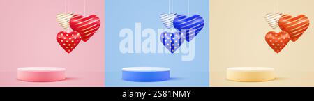 Sfondo della scena di San Valentino. Presentazione del prodotto, mock-up. Podio, piedistallo o piattaforma. Illustrazione vettoriale Illustrazione Vettoriale