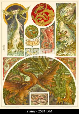 Anton Seder - l'animale nelle arti decorative - intricati disegni Art Nouveau - 1896 - Draghi Foto Stock