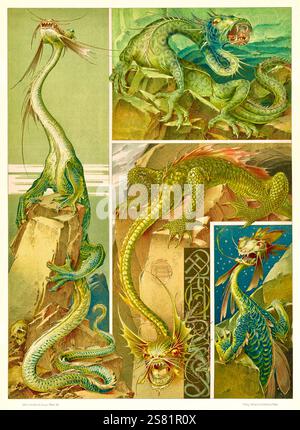 Anton Seder - l'animale nelle arti decorative - intricati disegni Art Nouveau - 1896 - Draghi Foto Stock