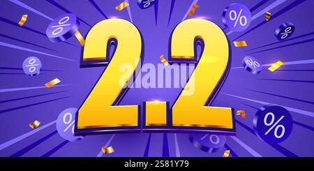 promozione flash sconto 2,2 background. Illustrazione vettoriale per giorno di shopping, shopping online, coupon di offerta speciale, voucher, modello banner, siti web, pubblicità sui social media. Illustrazione vettoriale Illustrazione Vettoriale