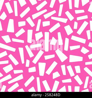 Forme geometriche bianche irregolari sparse su un vivace sfondo rosa Illustrazione Vettoriale