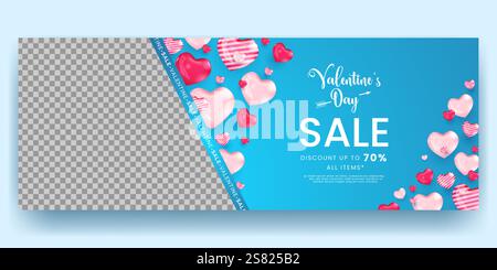 banner orizzontale 3d realistico per san valentino con area vuota per la progettazione delle immagini Illustrazione Vettoriale