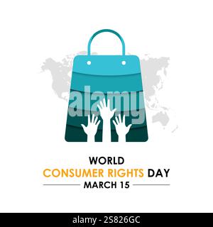 La giornata mondiale dei diritti dei consumatori si celebra il 15 marzo. Design con taglio su carta Design vettoriale per striscioni, biglietti, stampe, social media, poster, volantino. Illustrazione Vettoriale