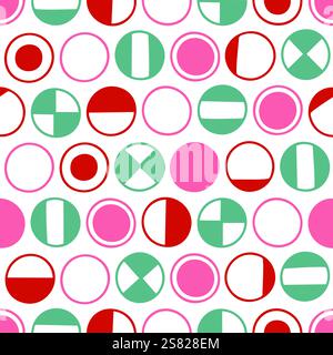 Pattern geometrico ispirato al retrò con elementi circolari suddivisi in varie forme e sezioni Illustrazione Vettoriale