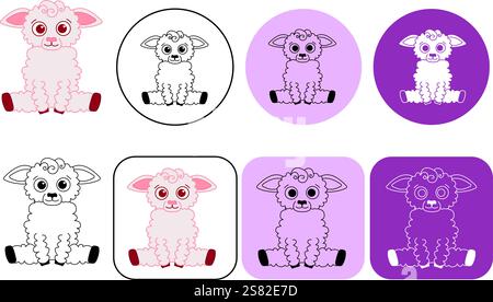 Grazioso disegno del logo vettoriale della linea grafica della pecora del bambino disegnato a mano in un'illustrazione a forma di doodle Illustrazione Vettoriale