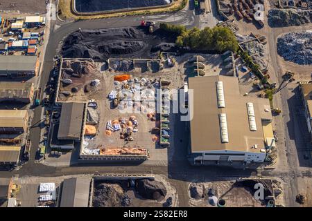 Vista aerea, Aurubis AG fonderia e riciclatore del rame, primo piano, Gahmen, Lünen, zona della Ruhr, Renania settentrionale-Vestfalia, Germania Foto Stock