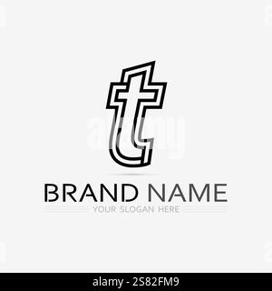 Immagine del logo lettera T e vettore grafico del design font T. Illustrazione Vettoriale