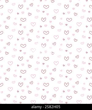 Motivo senza cuciture con cuori rosa disegnati a mano. Sfondo vettoriale per tessuti, carta da imballaggio, abiti, illustrazioni. Illustrazione Vettoriale