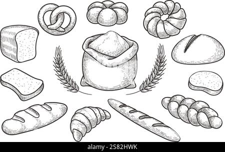 Set di pane disegnato a mano Illustrazione Vettoriale