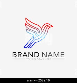 modello di disegno icona vettoriale con logo bird Illustrazione Vettoriale