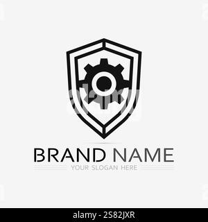 vettore di disegno del logo dello scudo, modello del logo dell'emblema dello scudo, vettore dell'icona del simbolo di logotipo Illustrazione Vettoriale