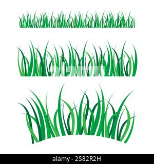Design vettoriale erba. Lame verdi lussureggianti. Elemento decorativo della natura. Stile del bordo senza cuciture. Illustrazione Vettoriale