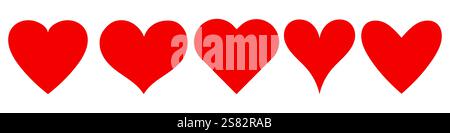 Set di icone Vector Isolated Red Hearts. Impostare il cuore rosso sullo sfondo trasparente. Illustrazione Vettoriale