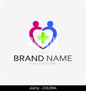 design del logo dell'ospedale e dell'assistenza sanitaria grafica del disegno del logo a croce vettoriale Illustrazione Vettoriale