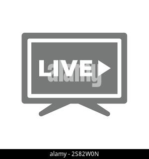Icona di trasmissione live o vettore di streaming. Simbolo dello schermo TV e del live streaming. Illustrazione Vettoriale